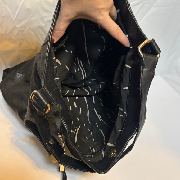 Kelsi Dagger Black Leather Hobo Bag Slouchy Shoulder Bag Purse - Picture 14 of 16